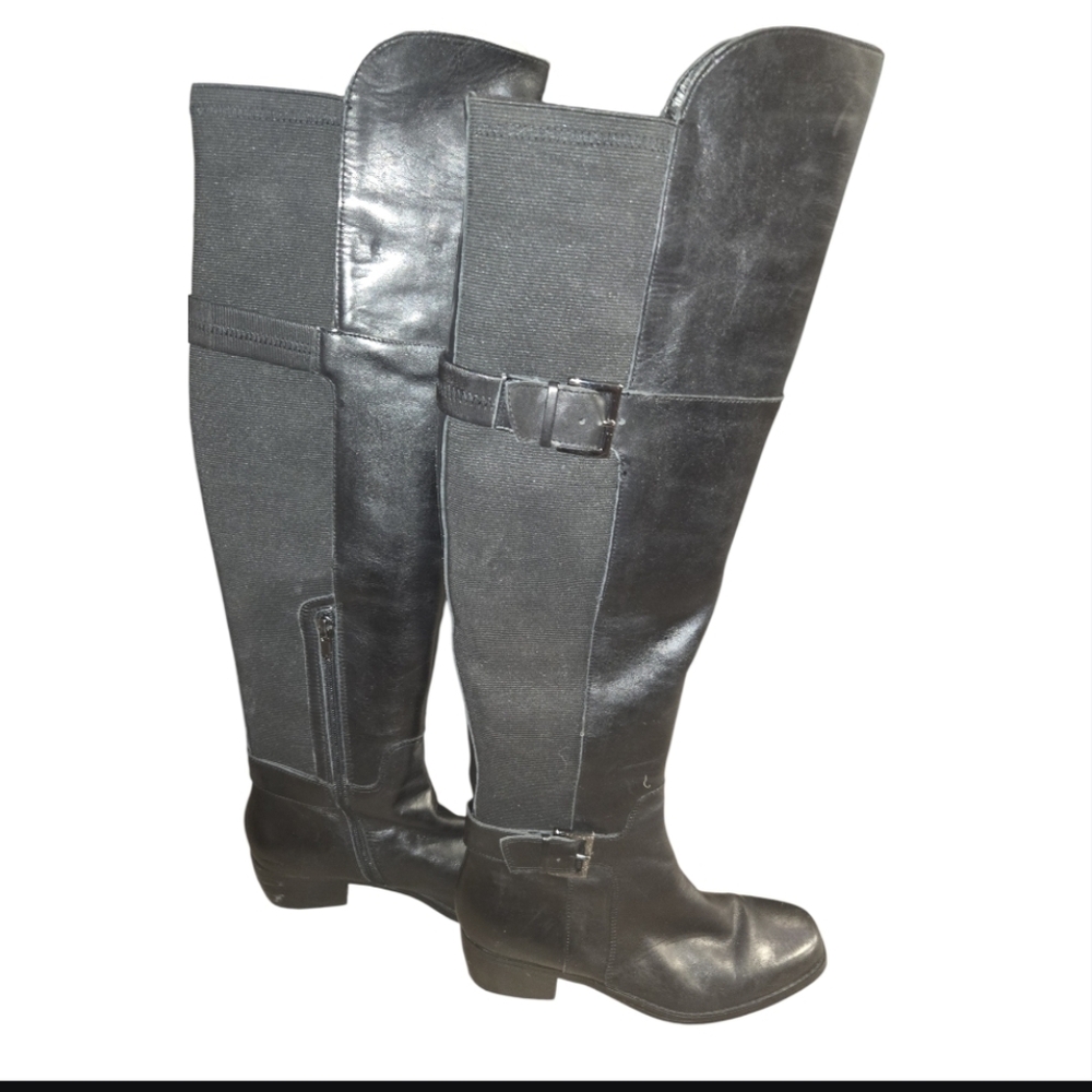 Marc Fisher knee high boots black with heel, zippered, elastaine